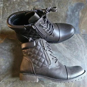 Women's Ankle Combat Boots Fashion Zip/Lace Up Low Heel Brown (9.5) NWOB